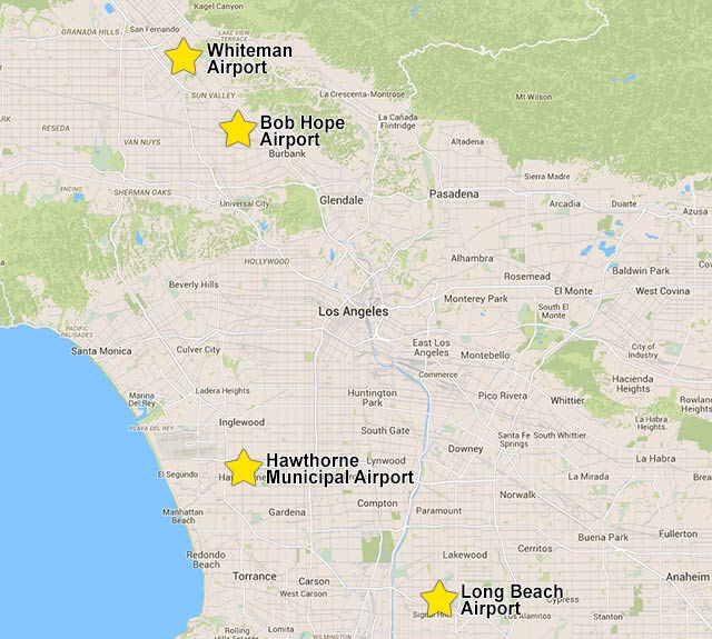 Map of 3 airport locations